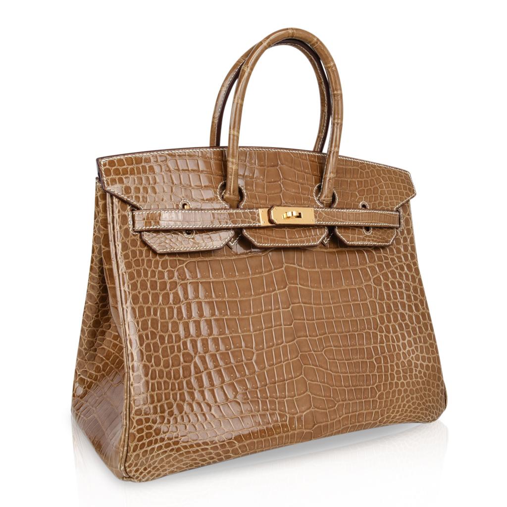 Hermes Ficelle Porosus Crocodile Gold Hardware Birkin 35 Bag at 1stDibs