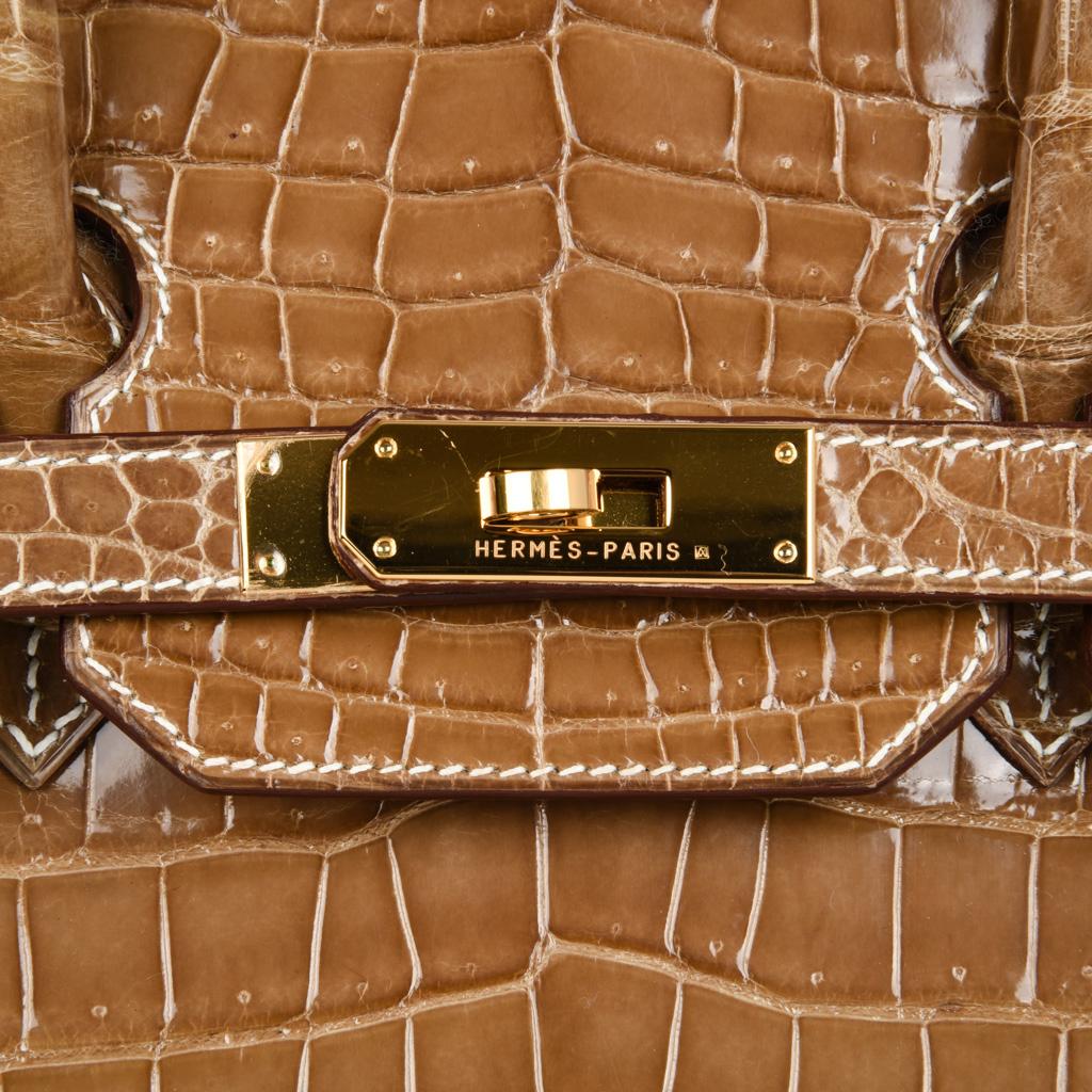 Hermes Ficelle Porosus Crocodile Gold Hardware Birkin 35 Bag  In Excellent Condition In Miami, FL