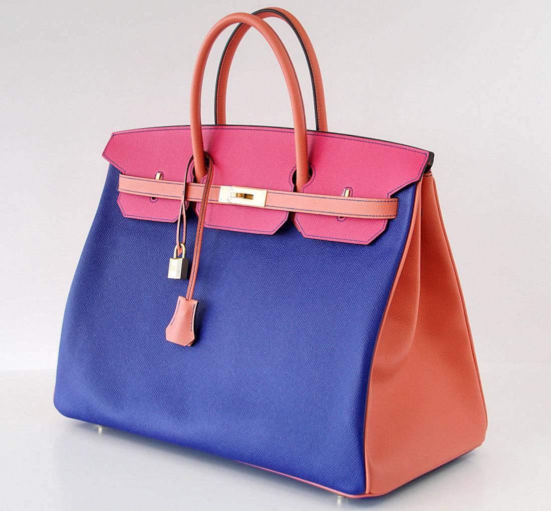 HERMES Birkin 40 Bag Tri Color Horseshoe Brushed Gold Hardware Very Rare In New Condition In Miami, FL