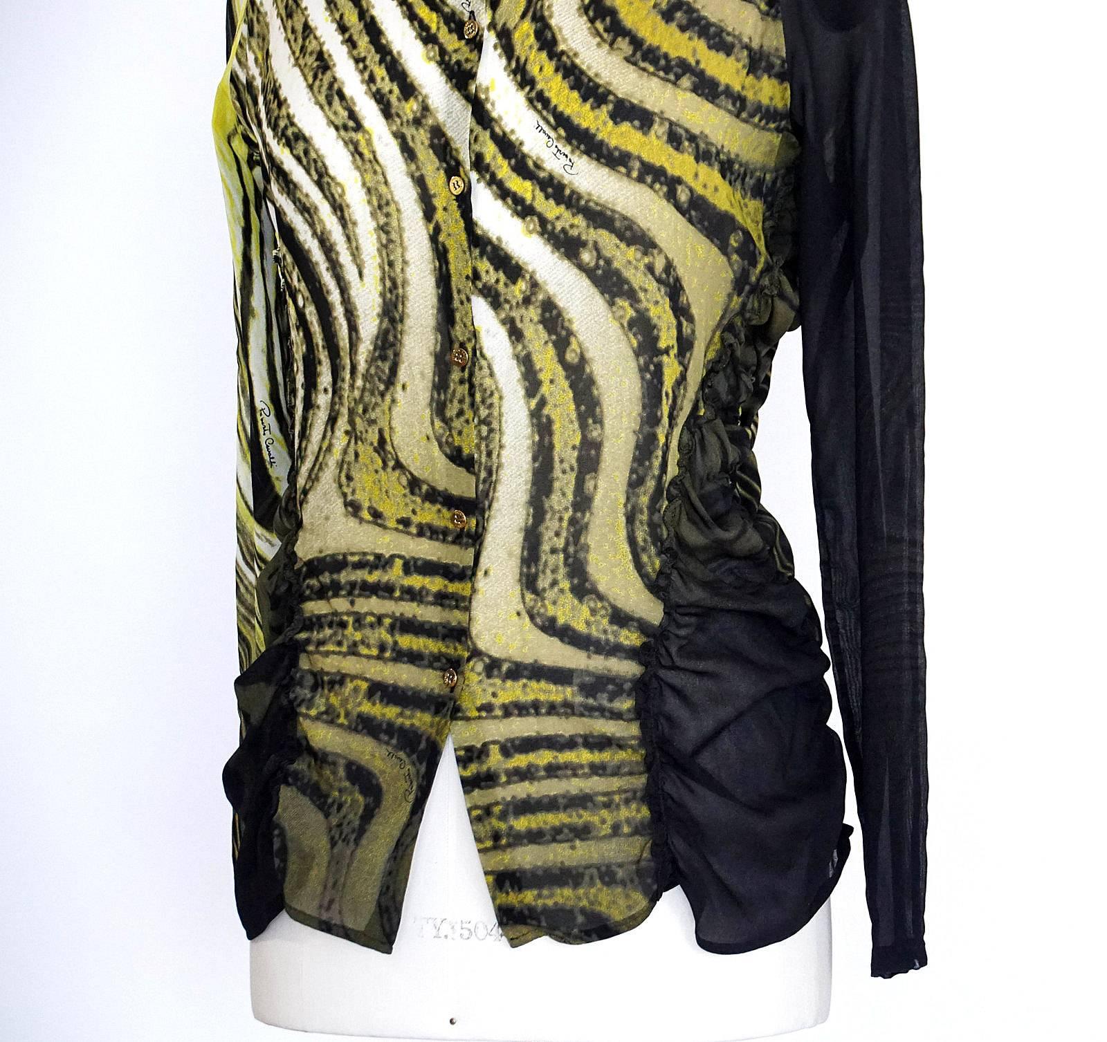 Roberto Cavalli Top Timeless Print Rouching Detail  XL nwt In New Condition In Miami, FL