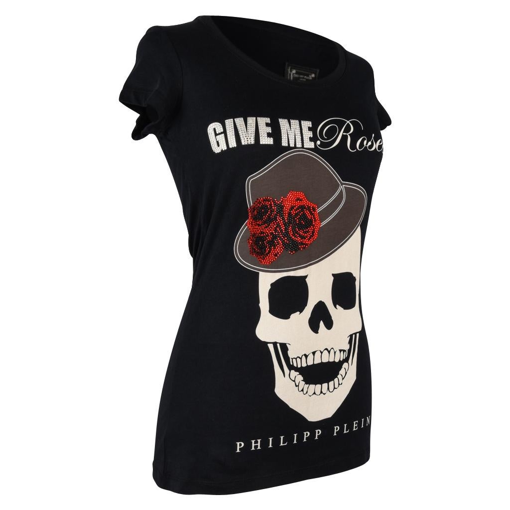 Noir Philipp Plein Couture - T-shirt haut noir crâne et diamant, taille M en vente