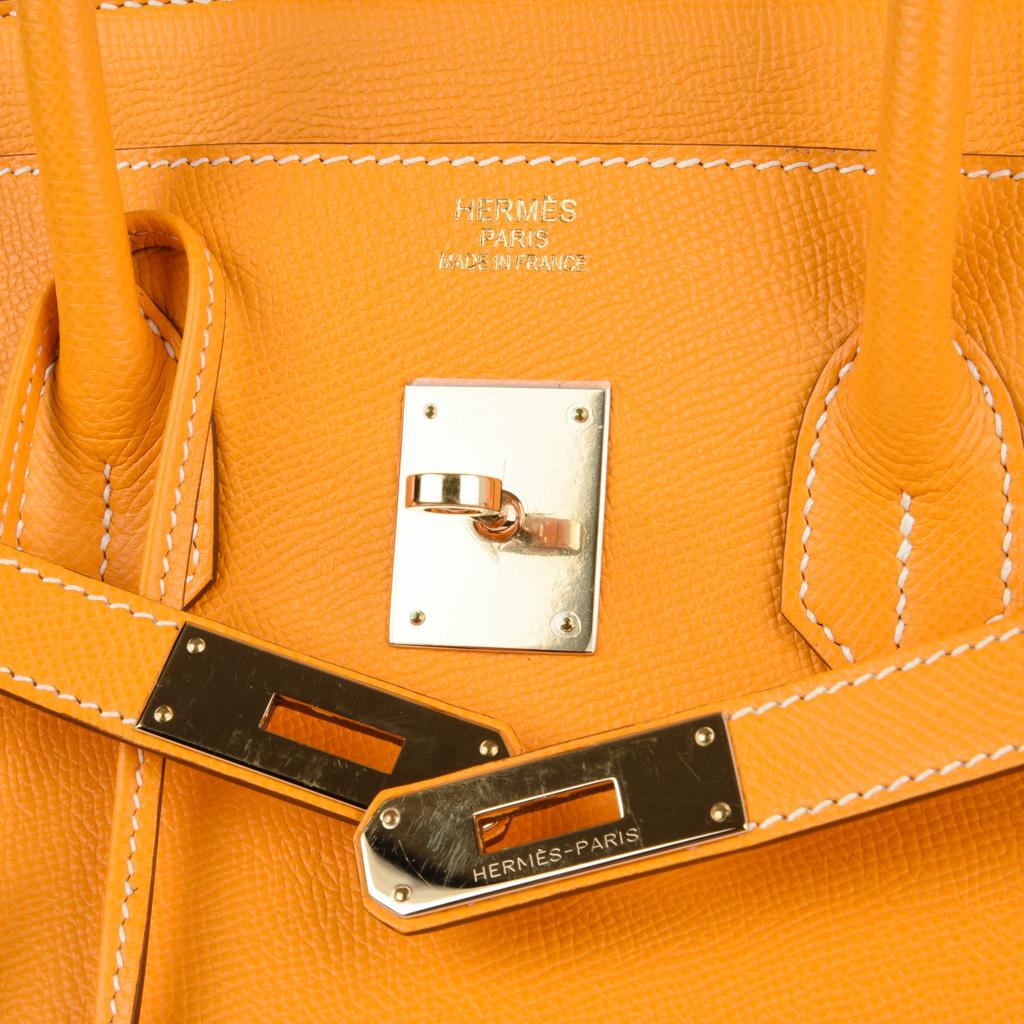 Orange Hermes Birkin 35 Bag Jaune D'Or Yellow Candy Limited Edition Epsom Permabrass  