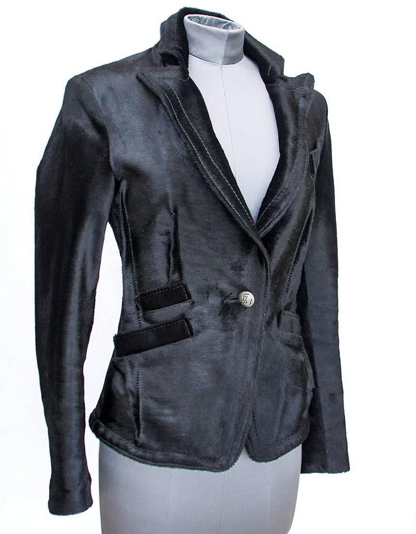JOHN GALLIANO Jacket Glossy Black Pony Diamante Crowned Skull Rear  38 / 4 In Excellent Condition In Miami, FL