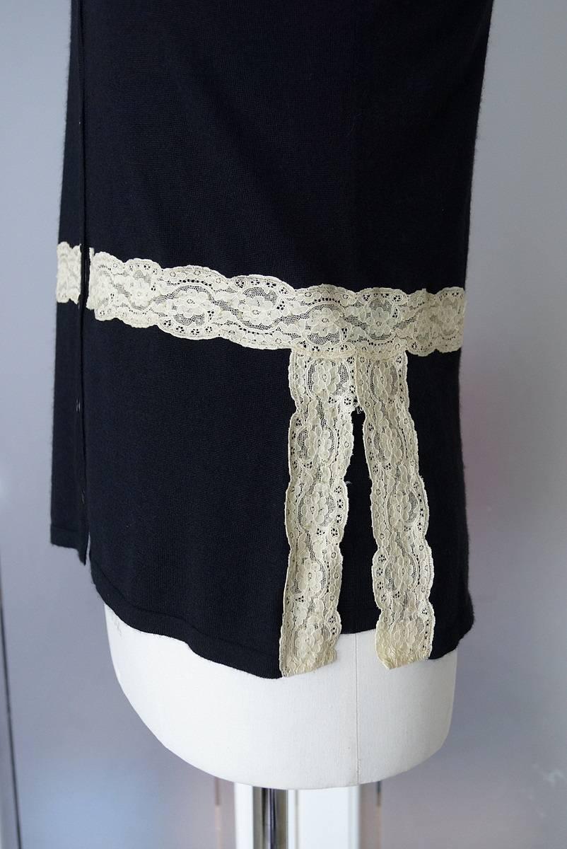Women's  Valentino Twin Set Black Ivory Lace Accent Cashmere Silk L