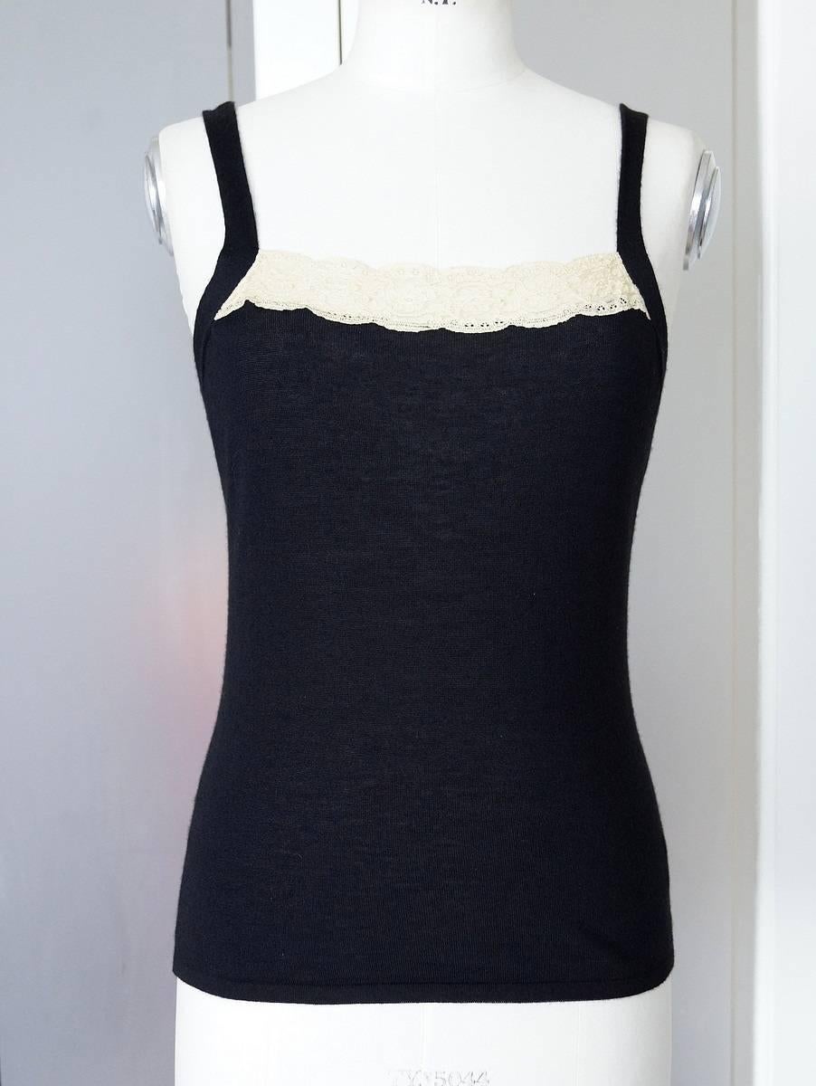  Valentino Twin Set Black Ivory Lace Accent Cashmere Silk L 3