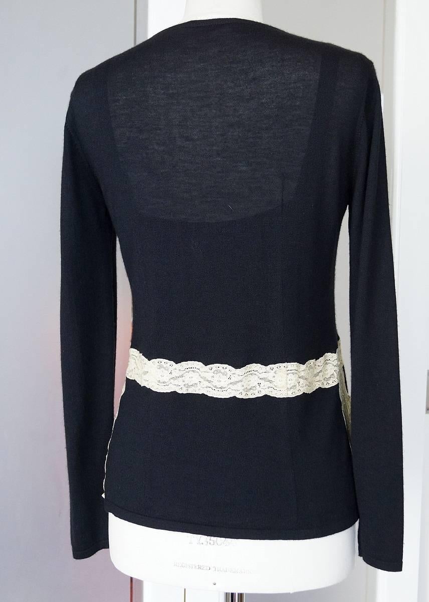  Valentino Twin Set Black Ivory Lace Accent Cashmere Silk L 5