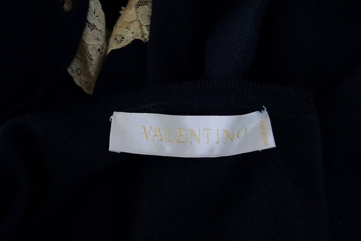  Valentino Twin Set Black Ivory Lace Accent Cashmere Silk L 6