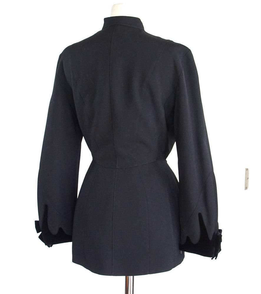 THIERRY MUGLER Skirt Suit Vintage Black w/ Velvet Starbursts and Bows ...