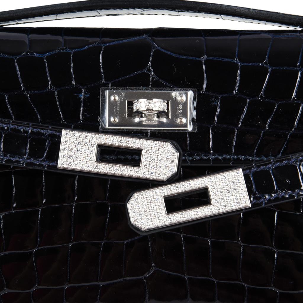 Women's Hermes Kelly Cut Blue Marine Crocodile Set Diamond Bag Exquisite Clutch For Sale