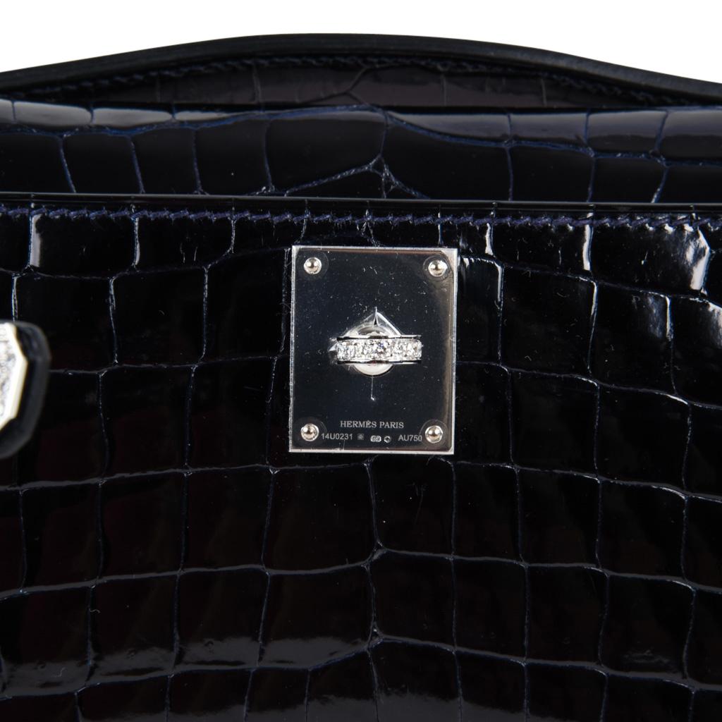 Hermes Kelly Cut Blue Marine Crocodile Set Diamond Bag Exquisite Clutch For Sale 3