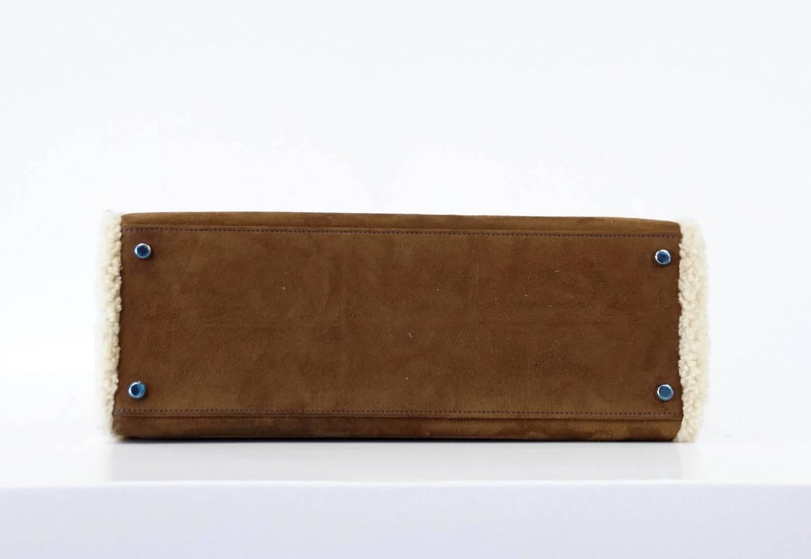 HERMES KELLY 35 Bag Coveted Limited Edition Teddy Shearling Plush mint In Excellent Condition In Miami, FL