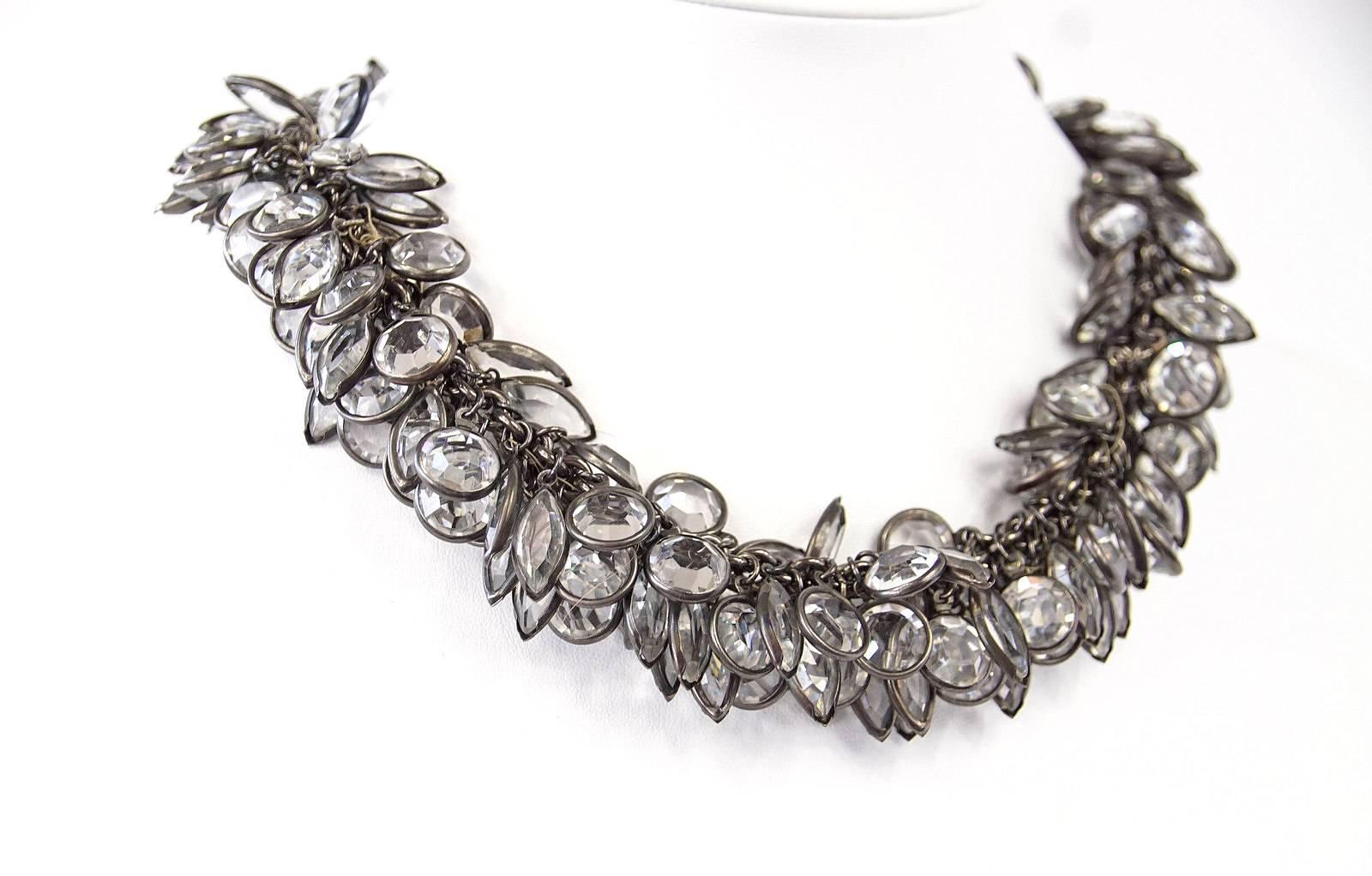 Vintage Art Deco Influenced Lush Crystal Choker Necklace In Excellent Condition In Miami, FL