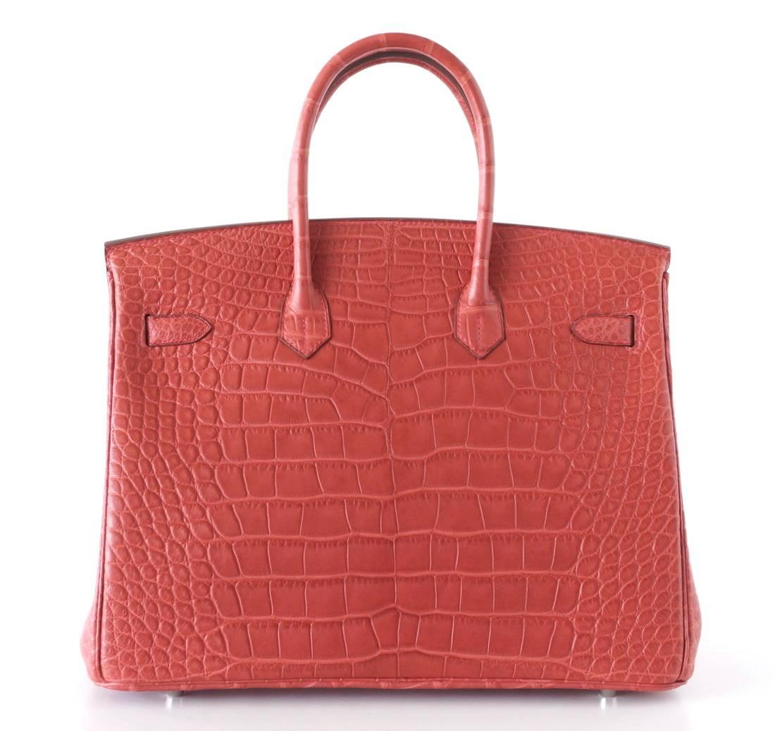 Women's Hermes Birkin 35 Bag Rare Rose Indienne Matte Alligator Palladium Hardware