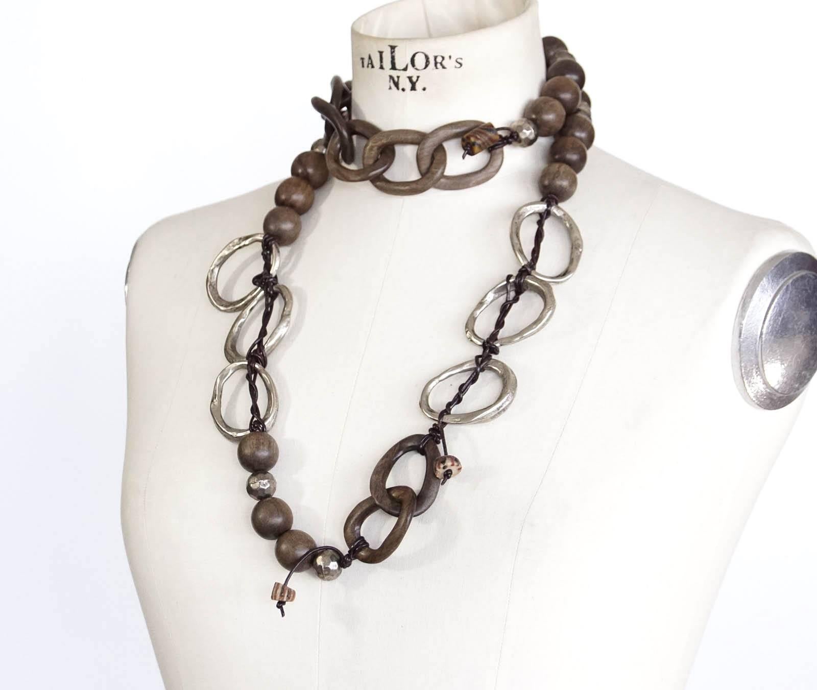 HENRY BEGUELIN Necklace Bold Wood and Distressed Metal  1