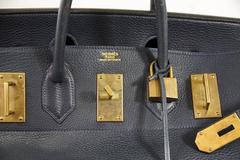 HERMES BIRKIN 55 Bag Vintage Hac Navy Fjord Brass Hardware