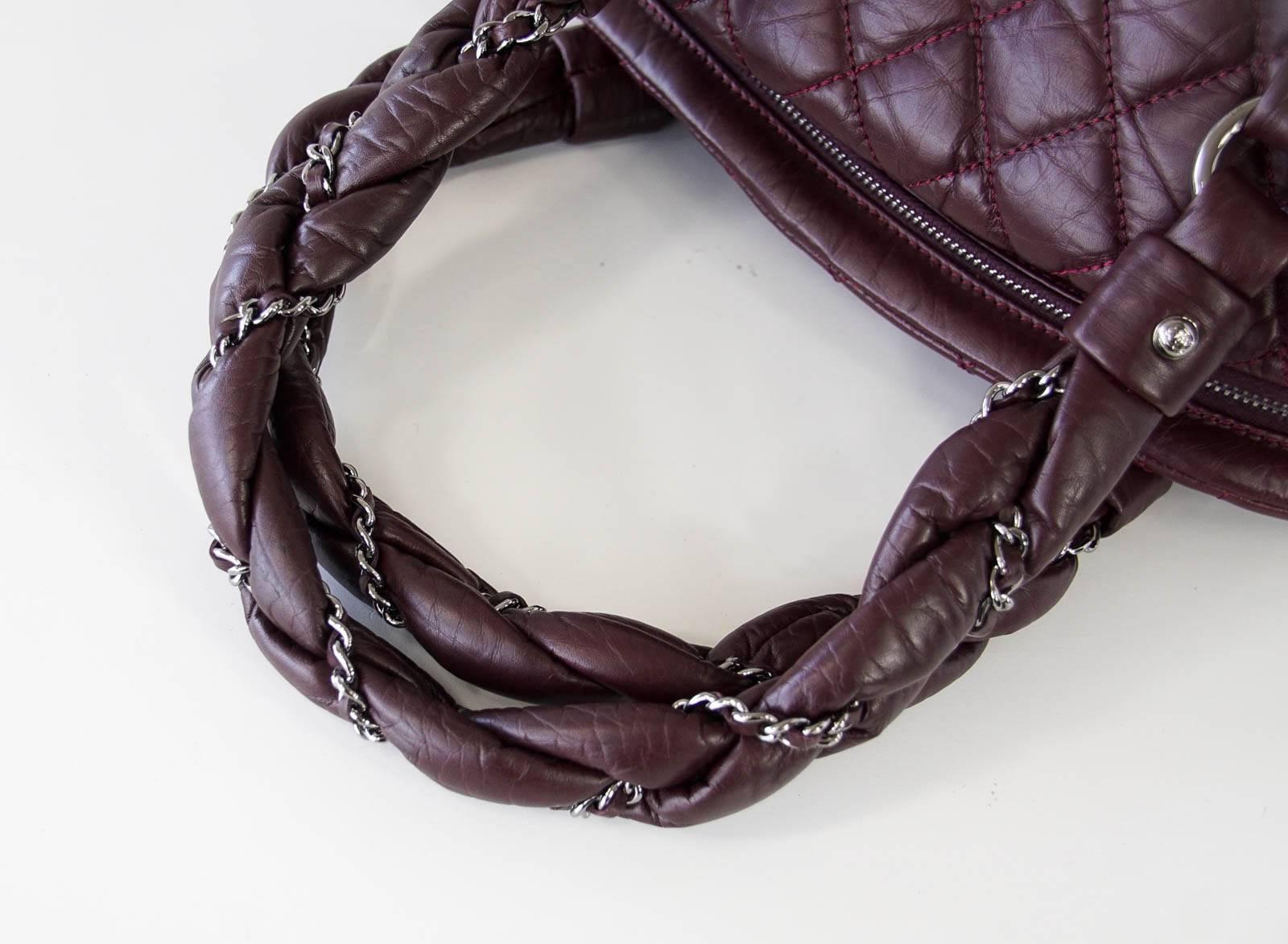 CHANEL Bag Puffer Ladybraid Bowler Bordeaux Distressed Quilted Leather In Excellent Condition In Miami, FL