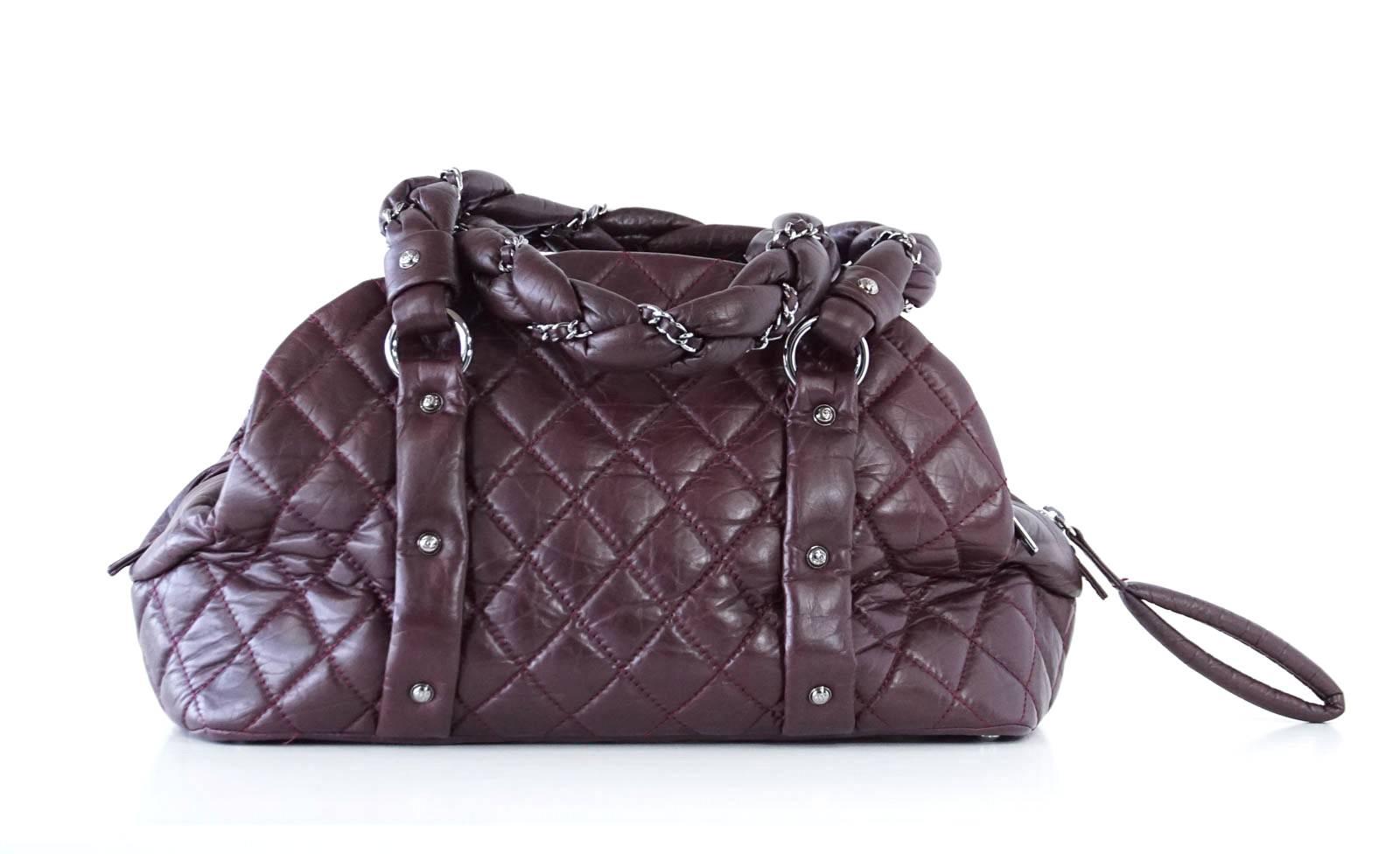 CHANEL Bag Puffer Ladybraid Bowler Bordeaux Distressed Quilted Leather 1