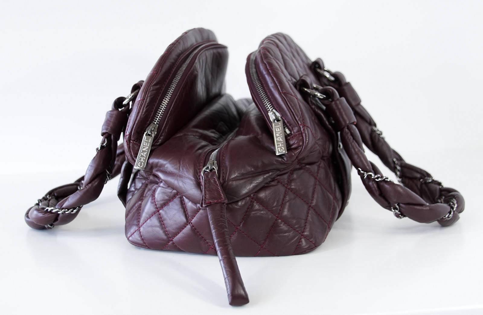 Women's CHANEL Bag Puffer Ladybraid Bowler Bordeaux Distressed Quilted Leather