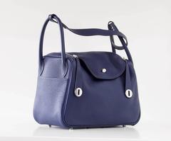 HERMES 30 Lindy Jewel Toned Sapphire Blue Clemence Palladium Hardware