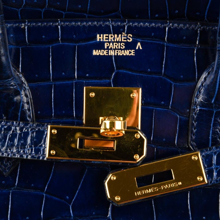 Hermes Birkin Bag 35cm Blue Sapphire Porosus Crocodile Gold