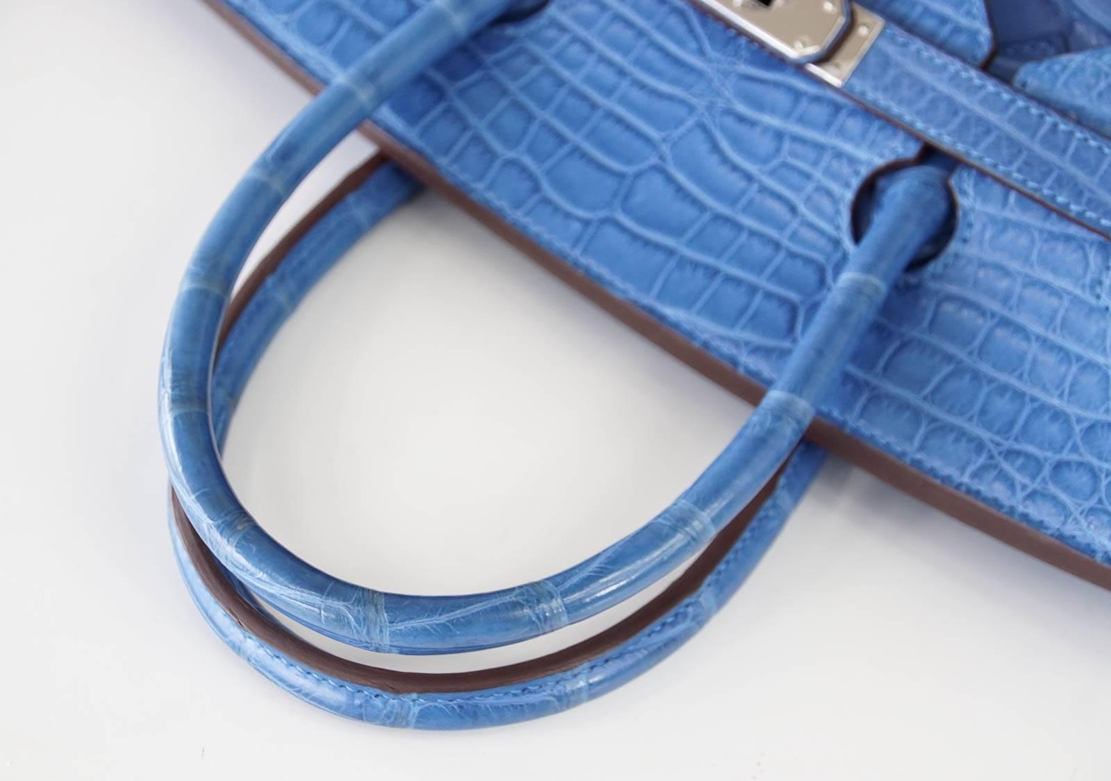 Blue Hermes Birkin 35 Bag Mykonos Matte Alligator Palladium Hardware