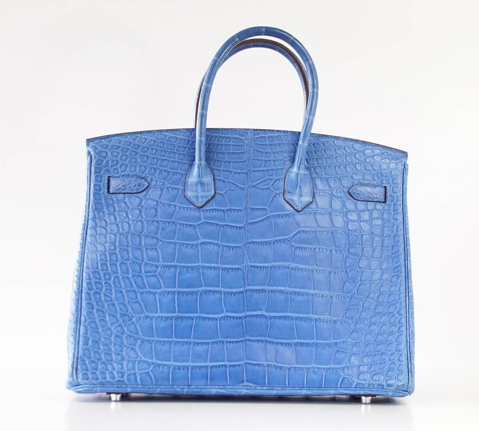 Women's or Men's Hermes Birkin 35 Bag Mykonos Matte Alligator Palladium Hardware