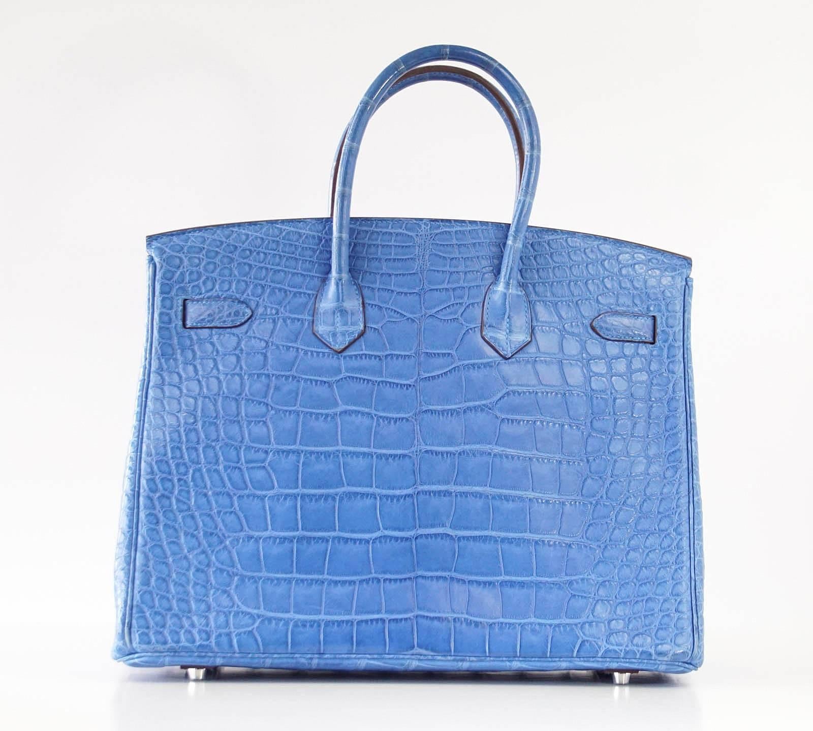 Women's or Men's Hermes Birkin 35 Bag Mykonos Matte Alligator Palladium Hardware 