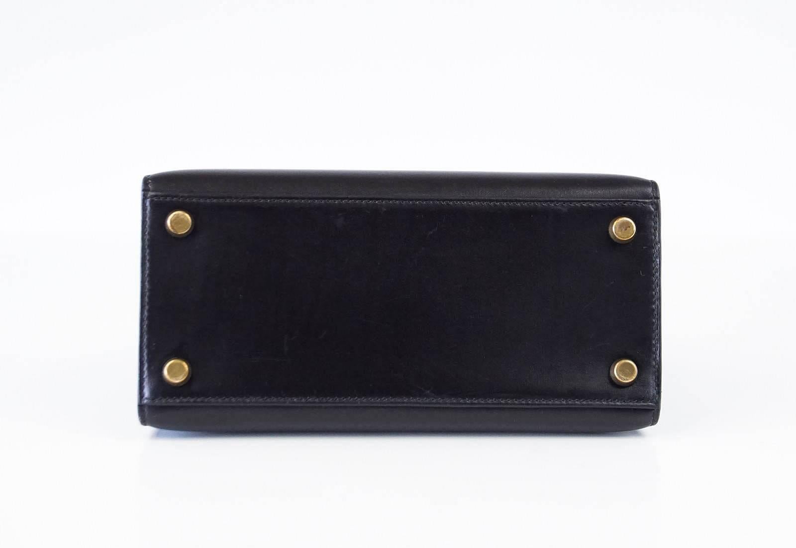 Black Hermes Kelly 20 Mini Vintage Kelly Sellier Box Leather Gold Hardware
