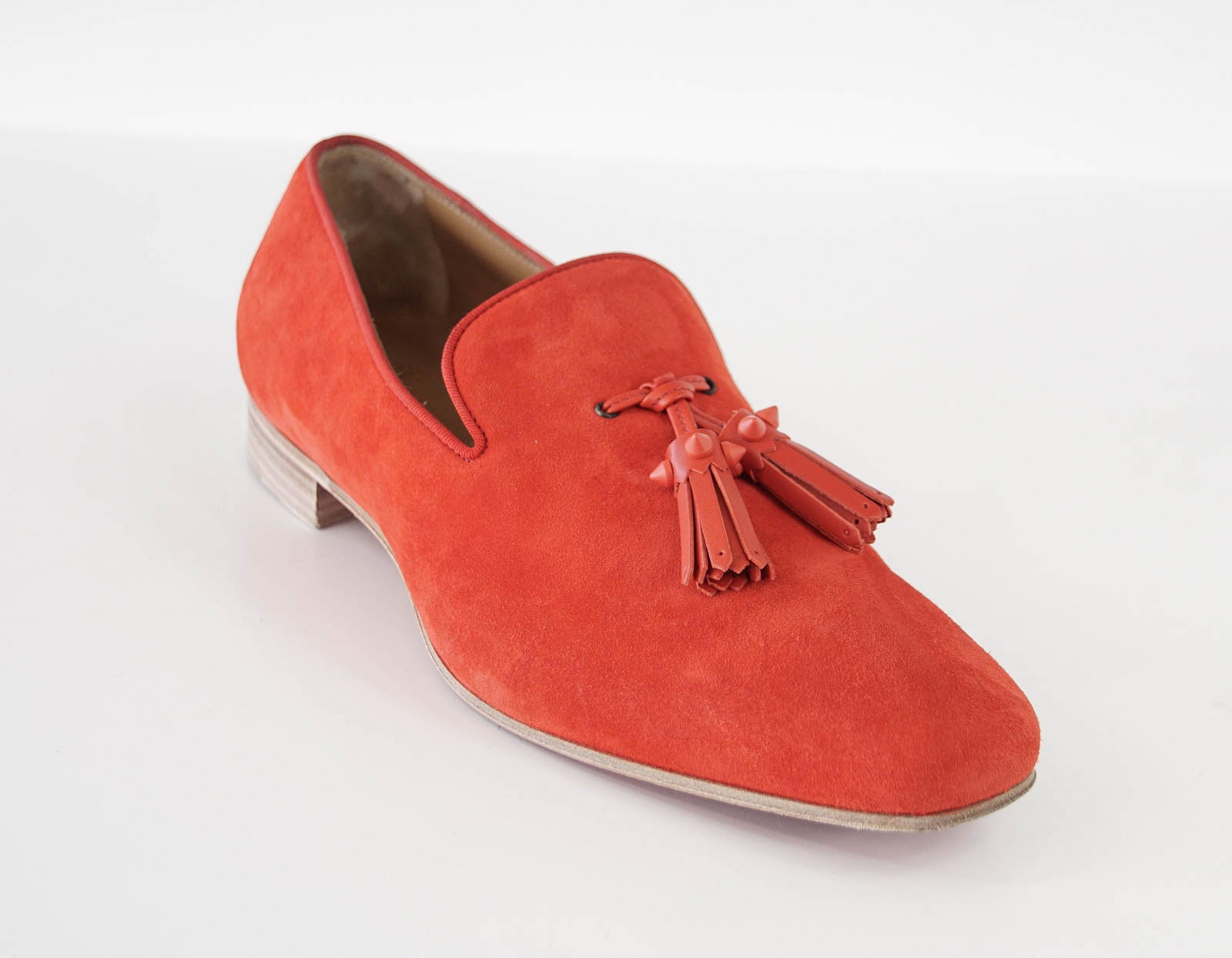 Christian Louboutin Men's Very Beautiful Red Suede Loafer Spike Tassels 42  / 9 at 1stDibs | red spike loafers
