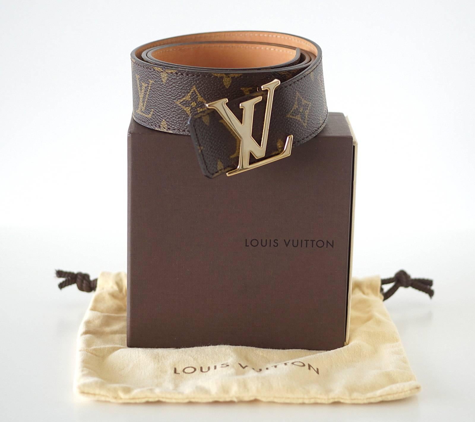 Brown Louis Vuitton Belt San Tulle Monogram 100cm / 40 Gold LV Buckle w/ Box