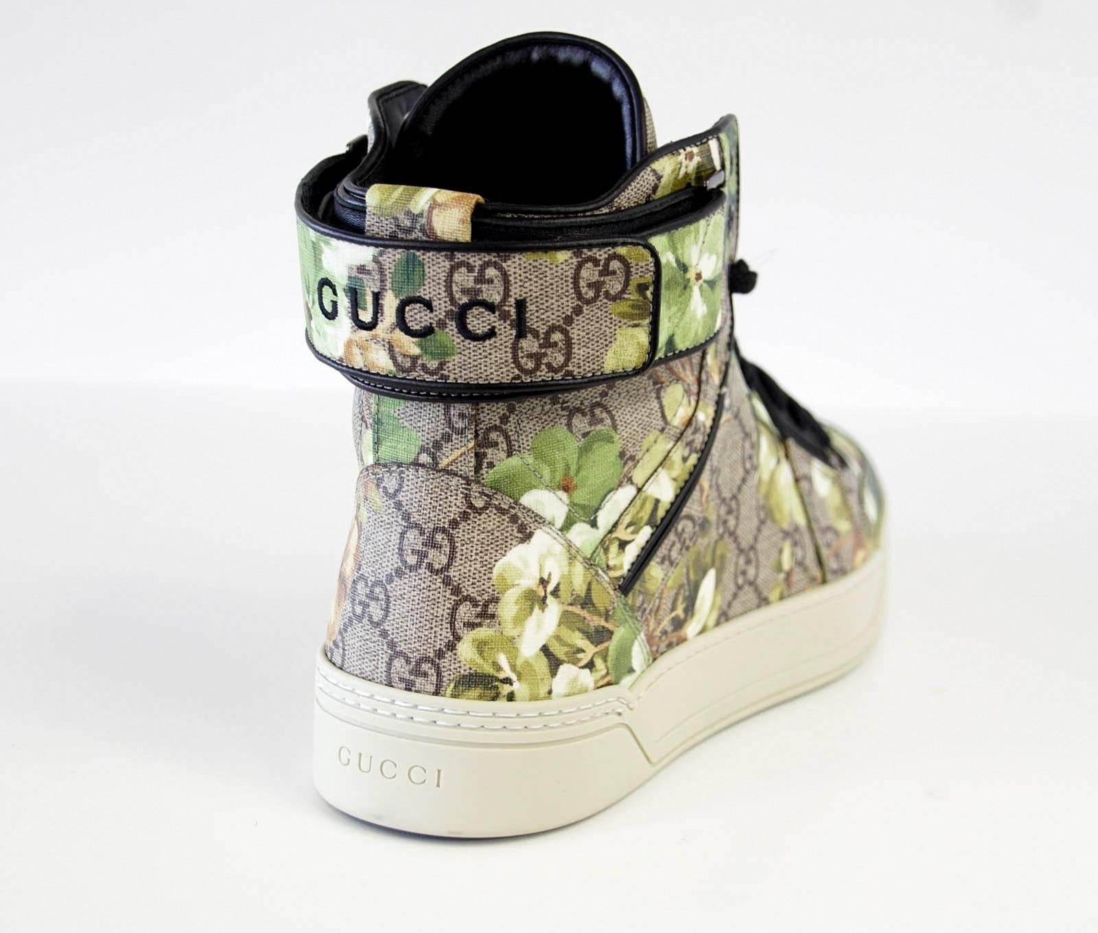Beige  GUCCI Shoe Men's Blooms Monogram Canvas Blooms High Top Sneaker  9 G