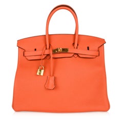 Hermès - Sac Birkin 35 orange coquelicot Togo avec accessoires dorés