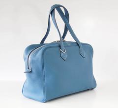Hermes 35 Victoria II Bag Blue Jean Palladium Hardware