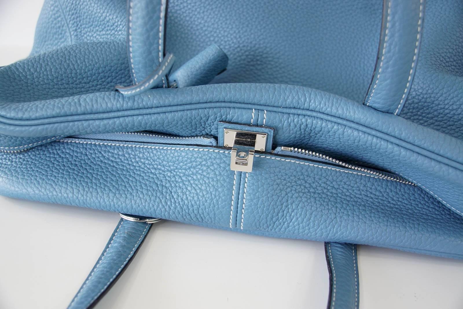 Hermes 35 Victoria II Bag Blue Jean Palladium Hardware In Excellent Condition In Miami, FL