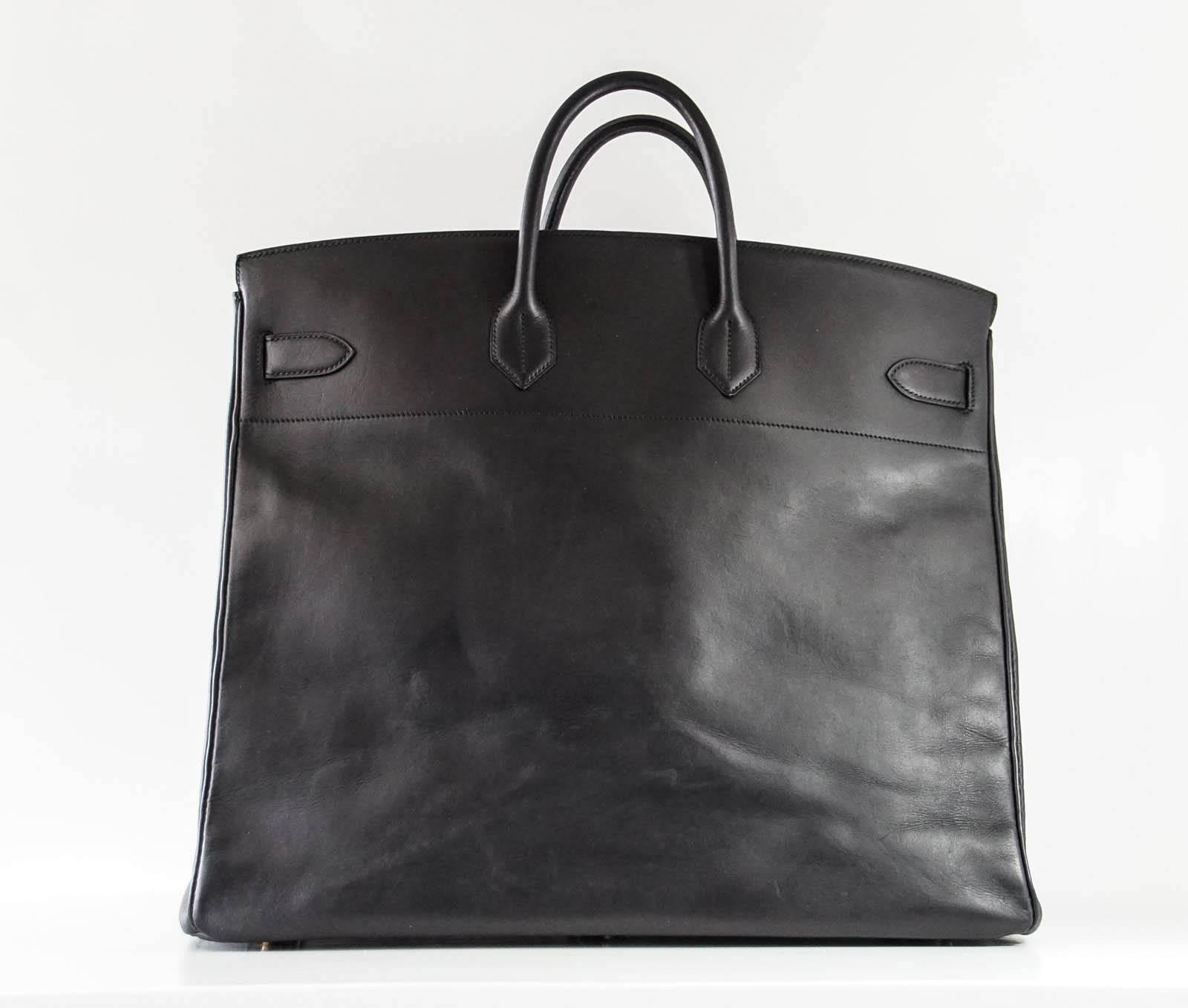 HERMES BIRKIN 50 Bag Hac Black Vache Noir Leather Brass Hardware 1