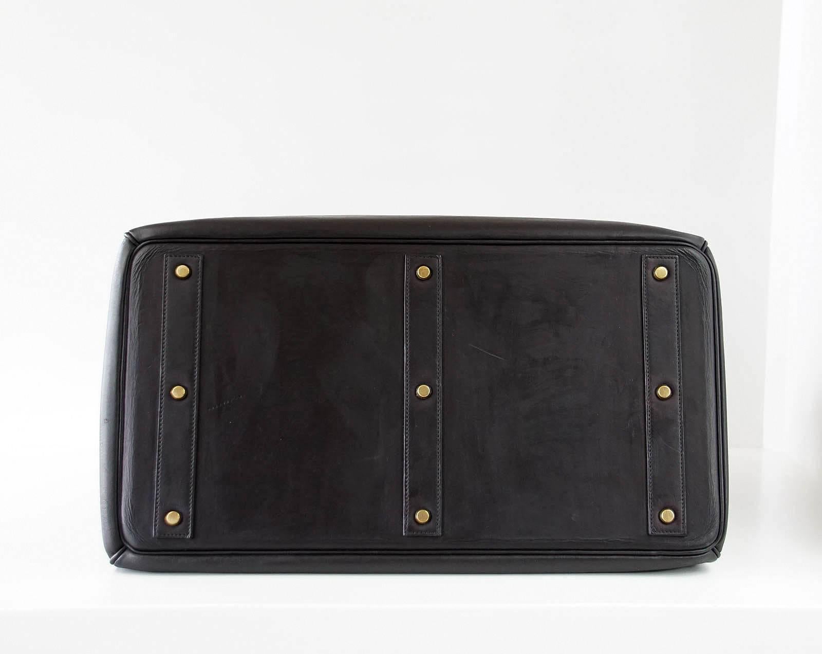 HERMES BIRKIN 50 Bag Hac Black Vache Noir Leather Brass Hardware 2