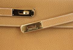 Hermes Kelly 32 Sellier Bag Vintage Sable Ardennes Leather Gold Hardware