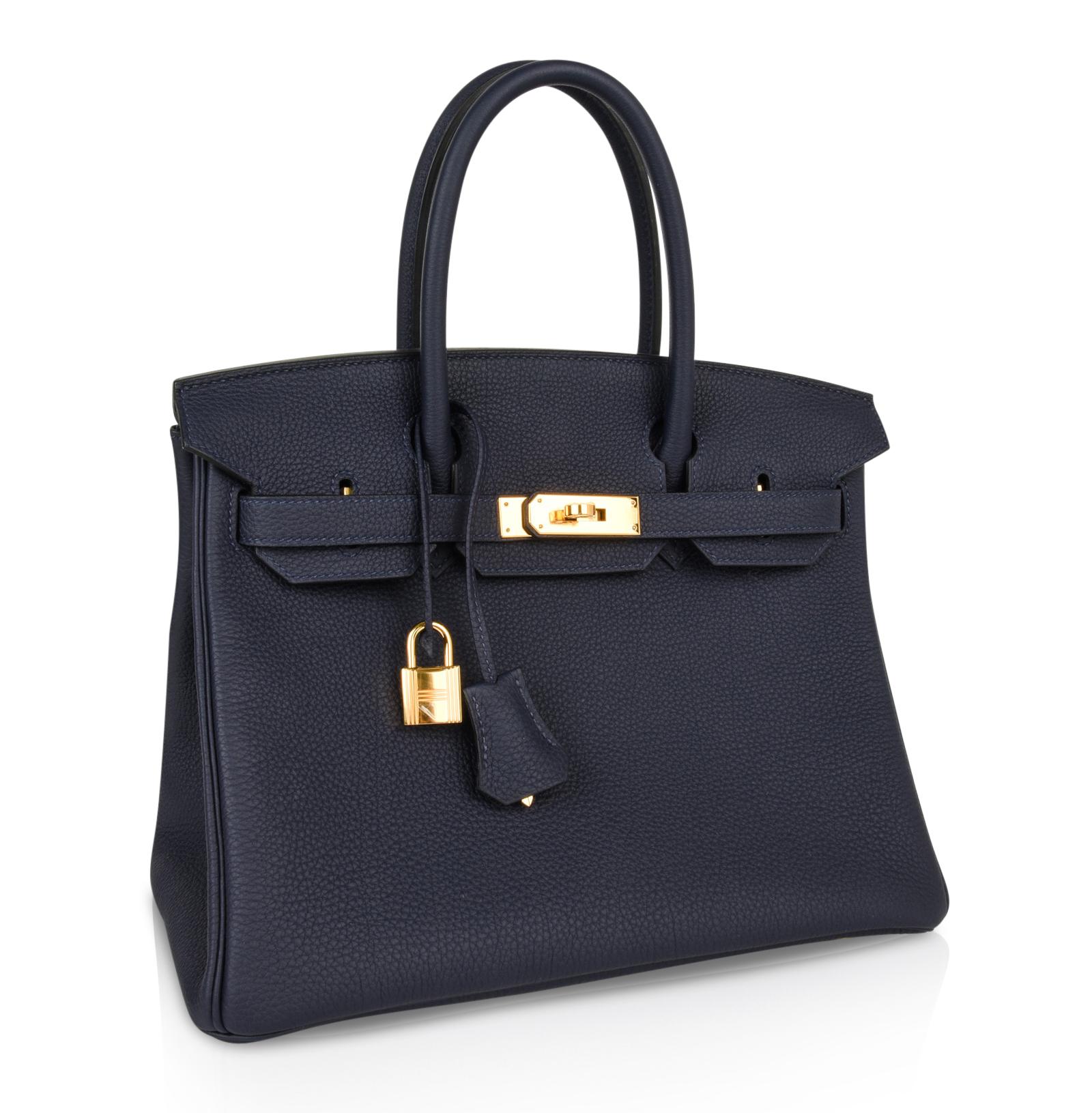 Black Hermes Birkin 30 Bag Blue Nuit Gold Hardware Togo Leather 