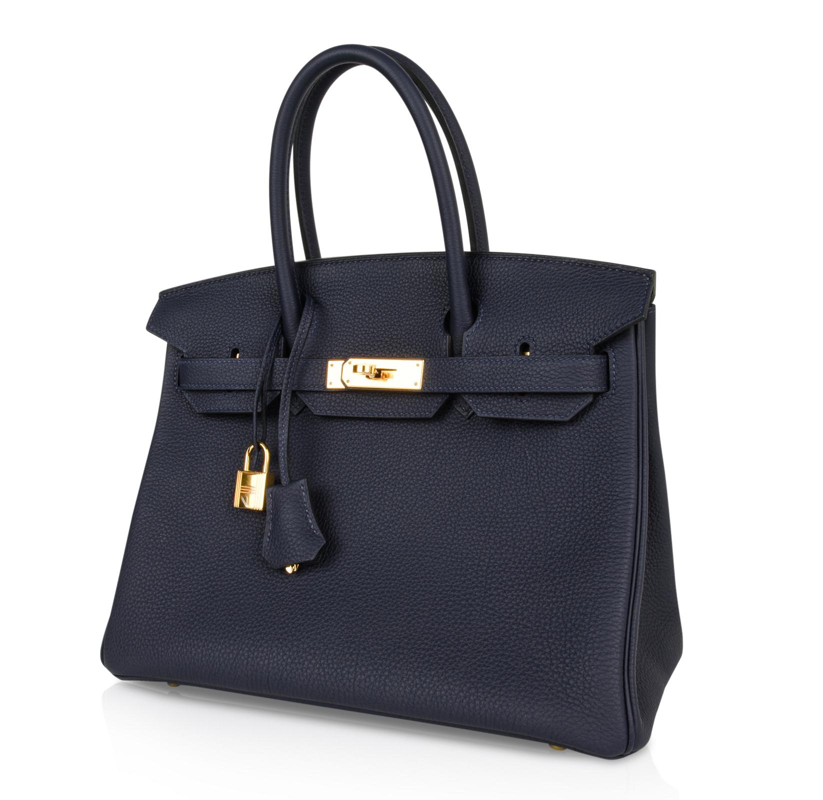Women's Hermes Birkin 30 Bag Blue Nuit Gold Hardware Togo Leather 