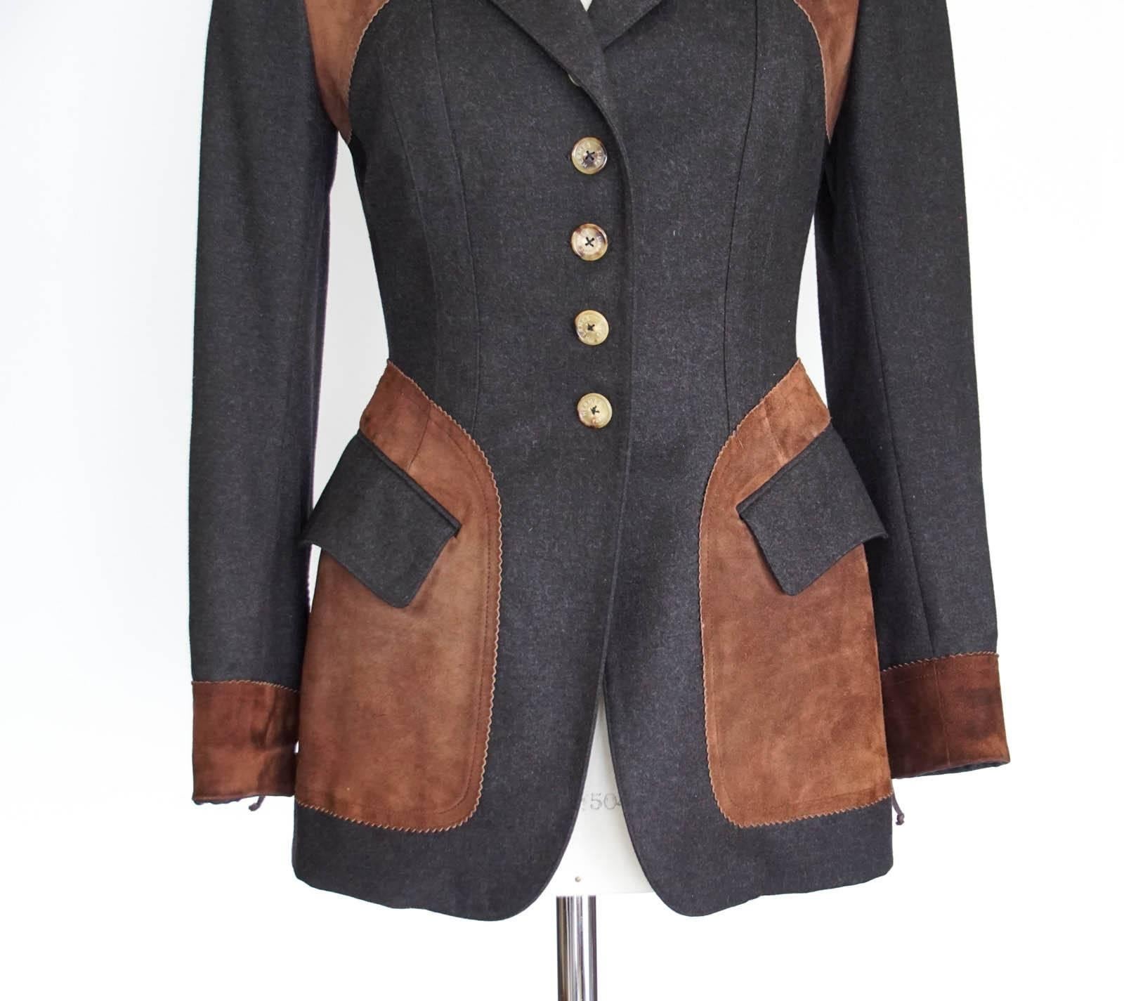 Women's Hermes Jacket Striking Shape and Details in Wool and Suede Vintage  38 / 6