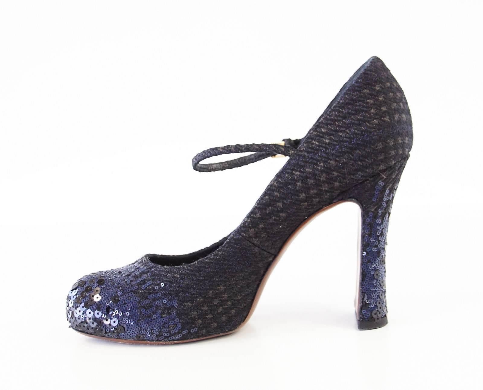 Black Louis Vuitton Shoe Mary Jane Tweed Sequined Detail 39  / 9 For Sale