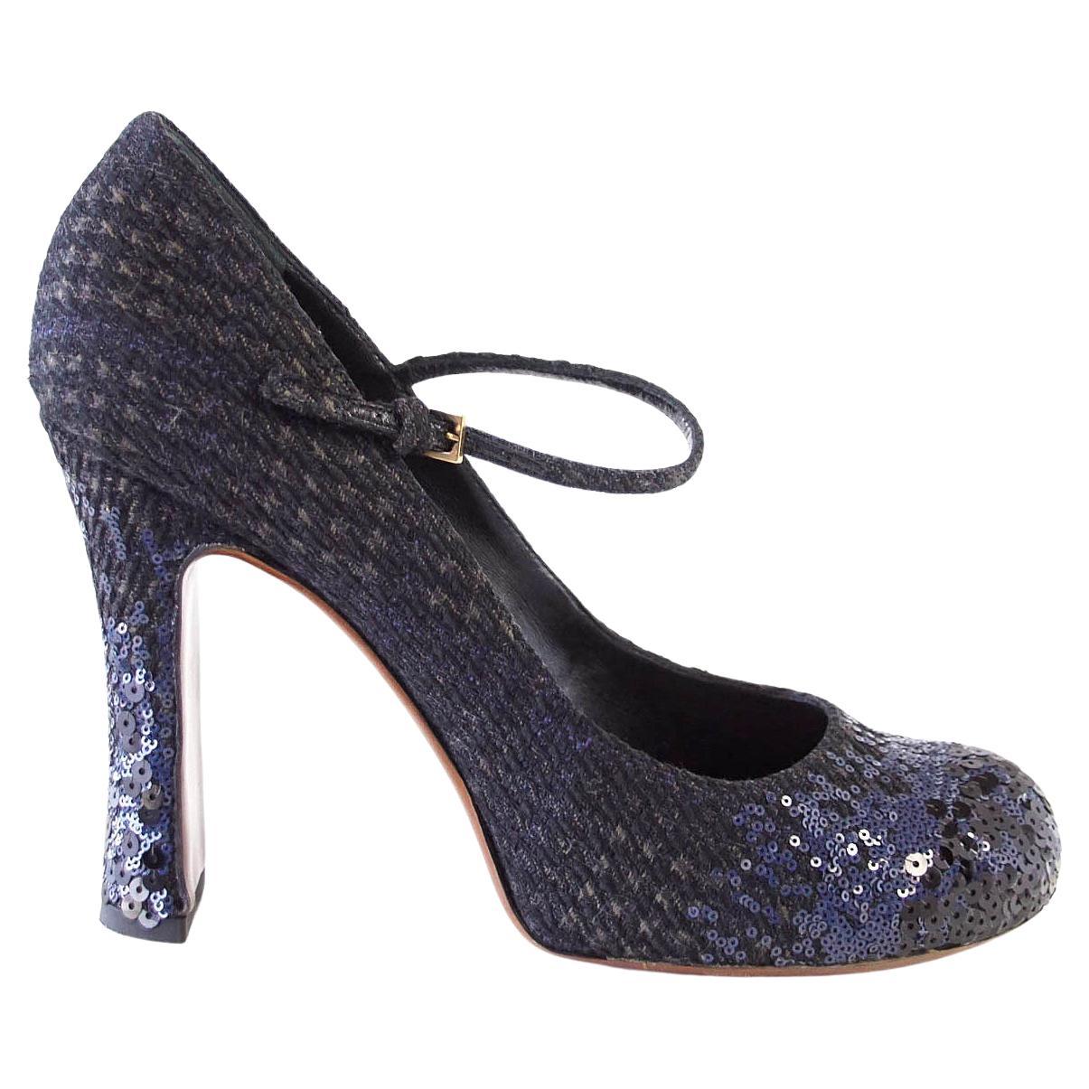 Louis Vuitton Shoe Mary Jane Tweed Sequined Detail 39  / 9 For Sale