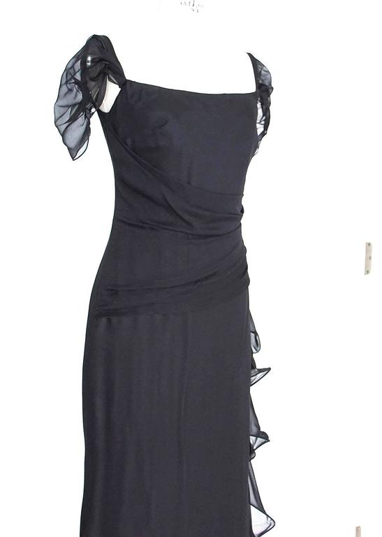 Oscar de la Renta Gown Elegant Black Silk Chiffon 8 For Sale at 1stdibs
