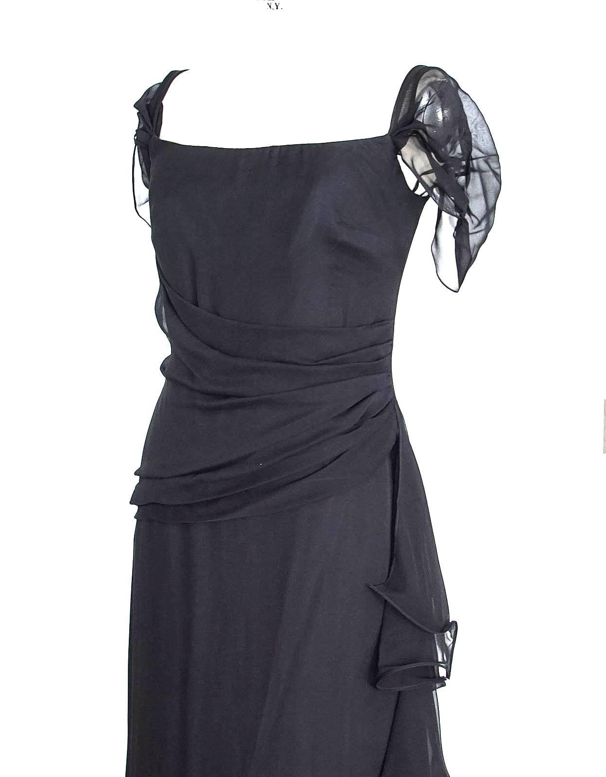 Women's Oscar de la Renta Black Dress Elegant Black Silk Chiffon Gown  8 