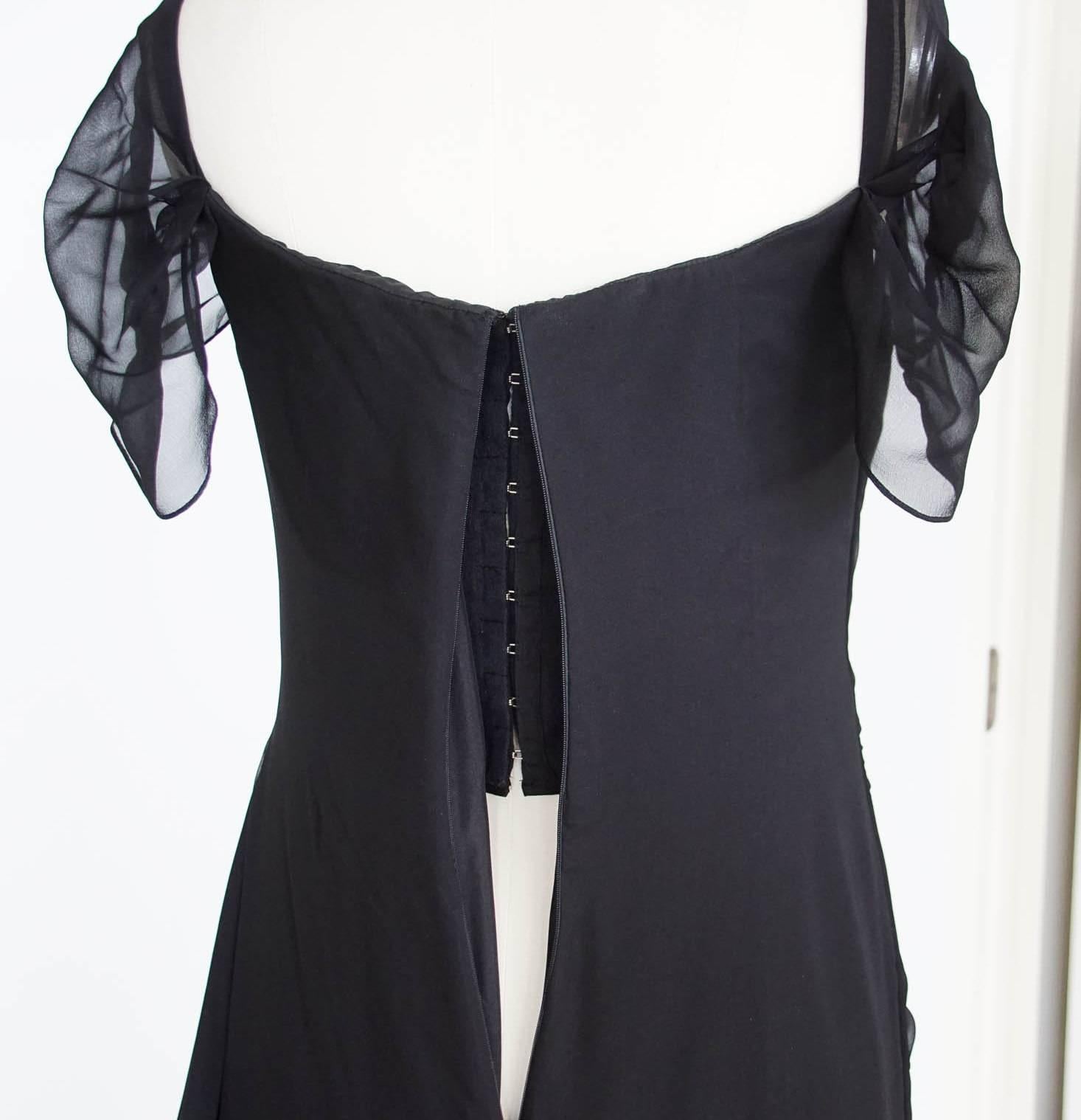 Oscar de la Renta Black Dress Elegant Black Silk Chiffon Gown  8  1