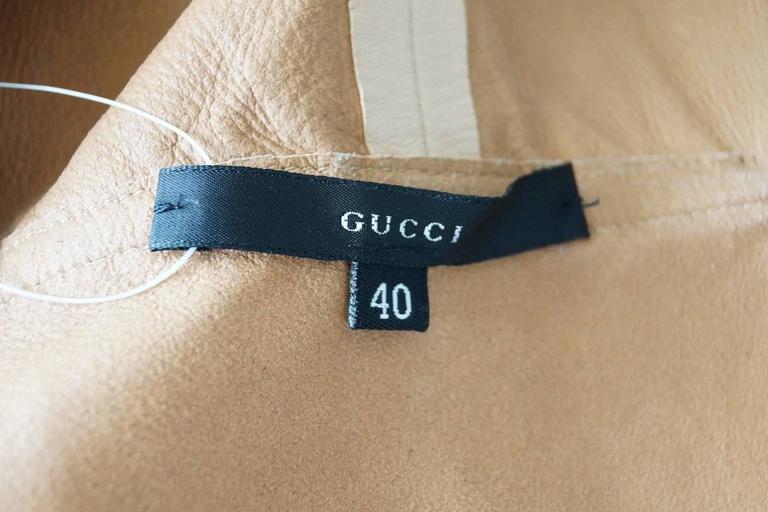 GUCCI Jacket Nude Leather Laser Cut Edging 3/4 Sleeve Empire Waist 40 / ...