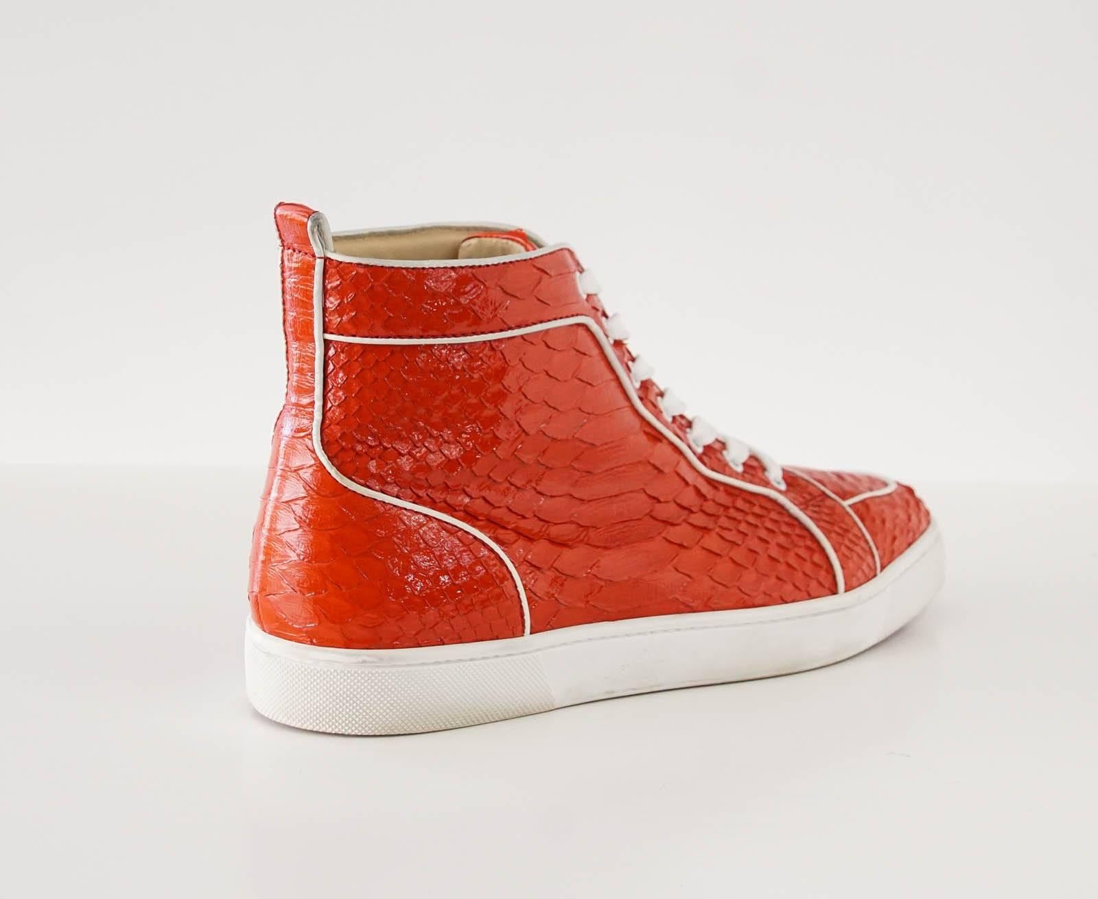 Christian Louboutin Sneaker Hommes Rouge Rantus Orlato Plat Snakeskin Crystal 43 Excellent état à Miami, FL