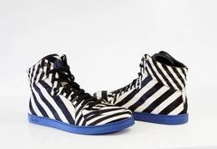 Gucci Men's Shoe Pony Stripe Black / White  Blue Sole High Top Sneaker  9.5 G