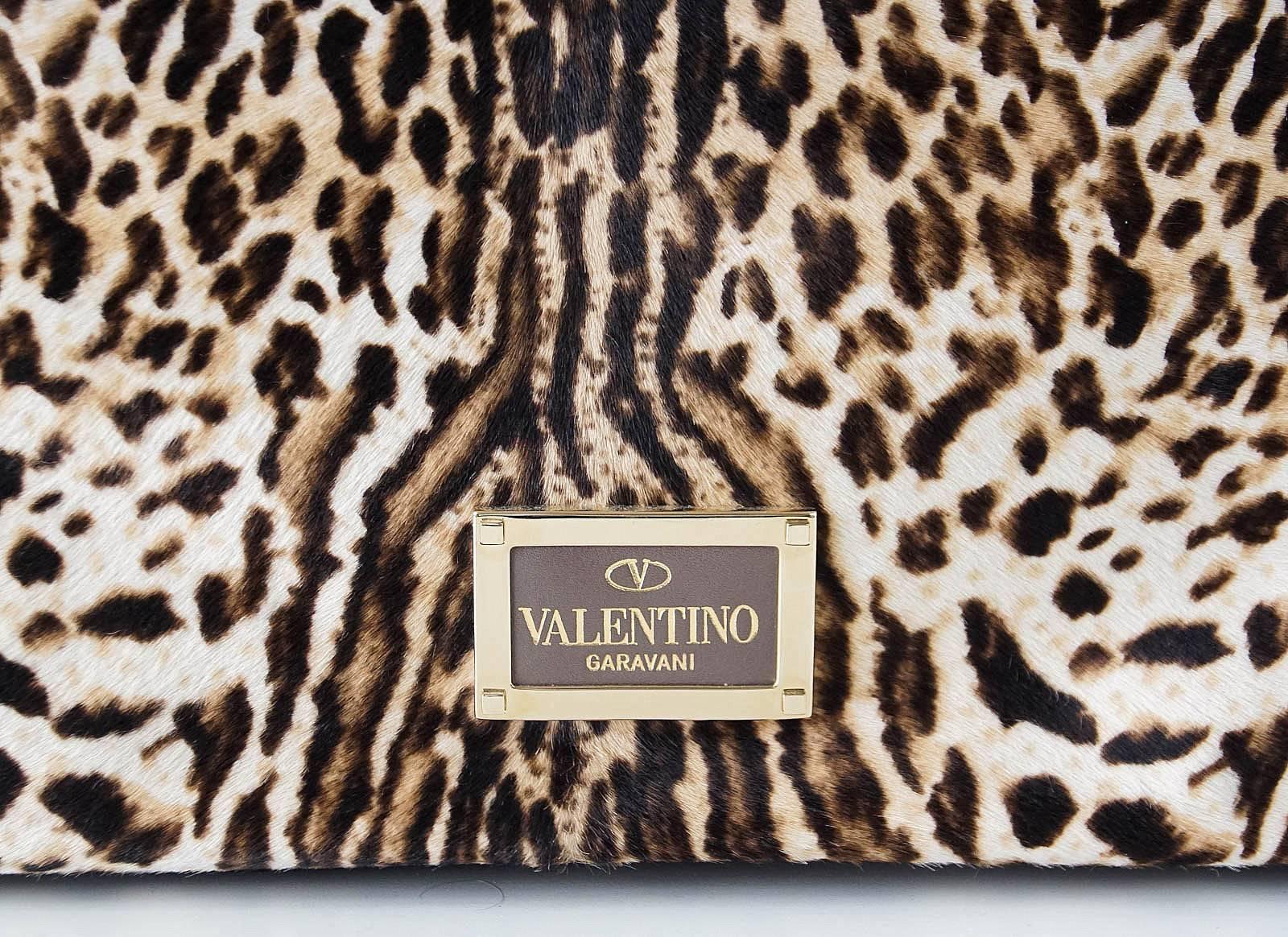 Brown VALENTINO Garavani Cavallino Rockstud Dome Satchel Animal Leopard Print
