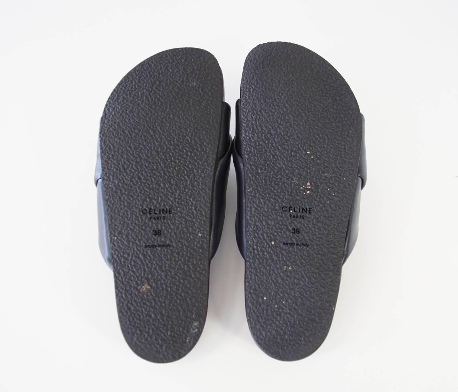 Black CELINE Shoe Navy Slide Summer IT Sandal 38 / 8 fits 39/9